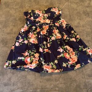 No Boundaries Strapless Floral Dress - Navy and Pink